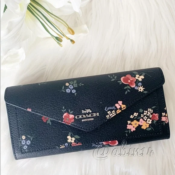 NWT Coach Slim Envelope Canvas Leather Floral Wallet - Picture 8 of 8